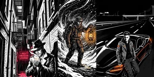 Neonoir Minimalist 2D Graphic Novel Art generated by gemini-image