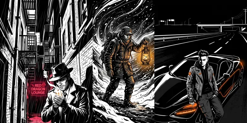 Neonoir Minimalist 2D Graphic Novel Art generated by undefined