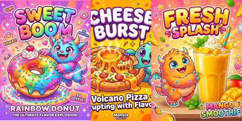 Cute Monster Food Ads Posters generated by undefined