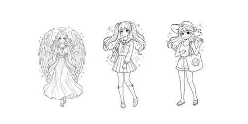 Clean Vector Shojo Coloring Pages generated by gemini-image