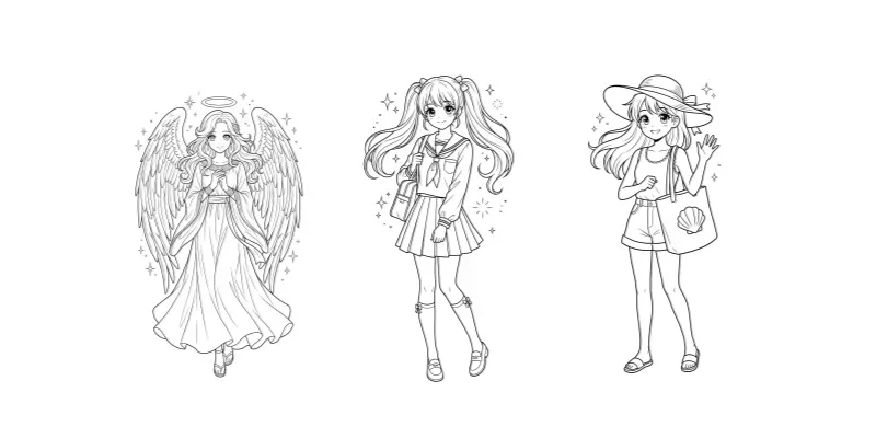 Clean Vector Shojo Coloring Pages generated by undefined