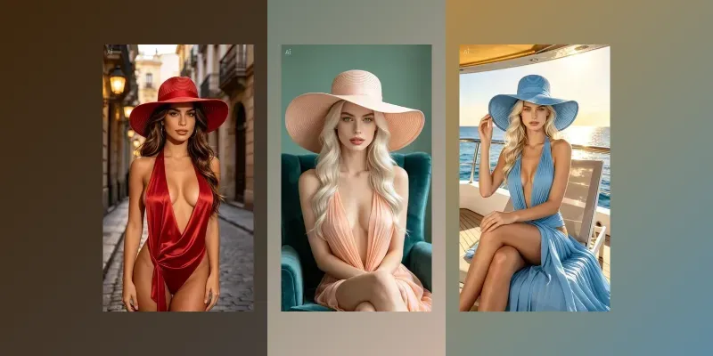 Luxury Editorial Sun Hat Portraits generated by undefined