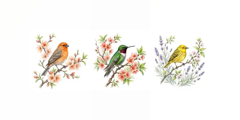 Watercolor Birds And Floral Clipart generated by undefined