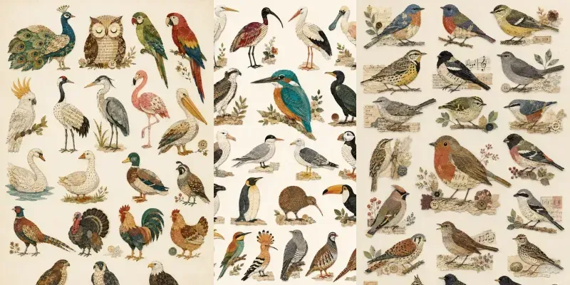Vintage Paper Bird Collage Sets generated by undefined
