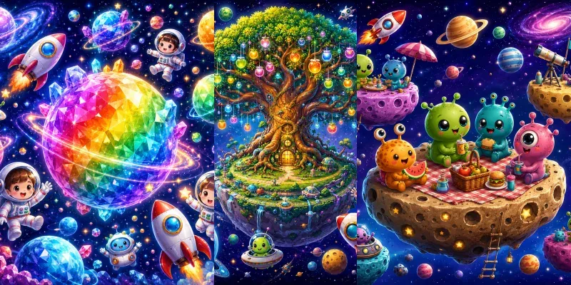 Cosmic Cartoon Space Adventure Worlds generated by undefined