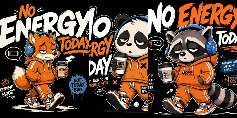 No Energy Today Mascot Tshirts generated by undefined