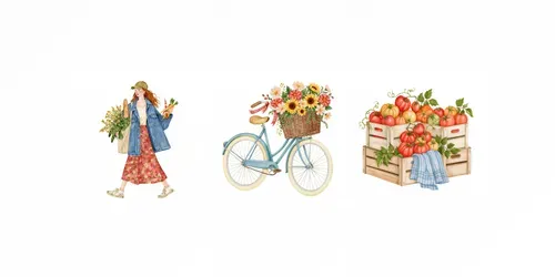 Farmers Market Editorial Watercolors generated by midjourney