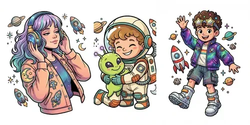 Retro Space Kids Tshirt Art generated by gemini-image