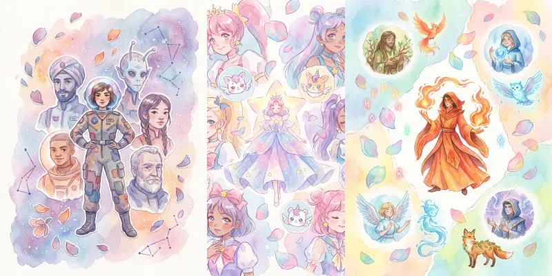 Vibrant Watercolor Anime Collages generated by undefined