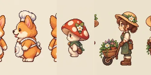 16bit Cozy Game Character Sprite Sheets generated by chatgpt-image