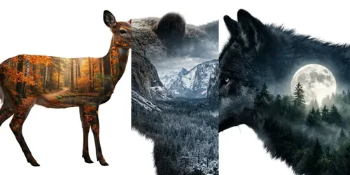 Double Exposure Animal Portraits generated by gemini-image