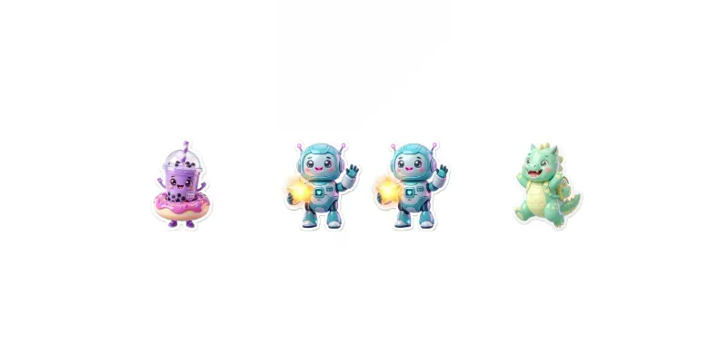 3D Glossy Kawaii Sticker Icons generated by undefined