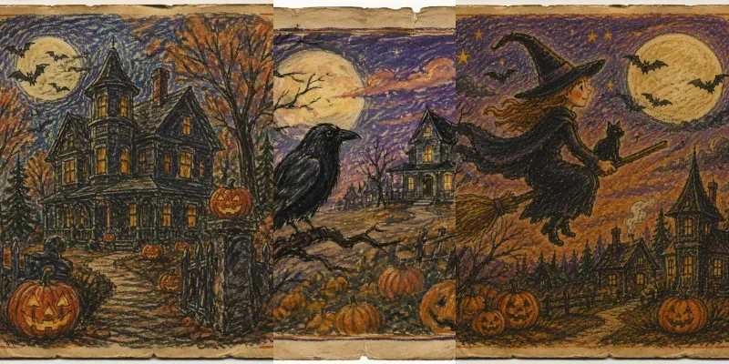 Halloween Crayon Postcard Ephemera generated by undefined