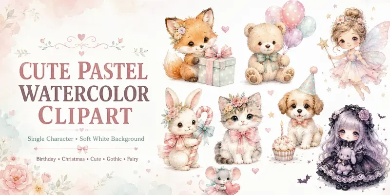 Cute Pastel Watercolor Clipart Sheets generated by undefined