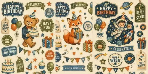 Retro Birthday Sticker Sheets generated by chatgpt-image