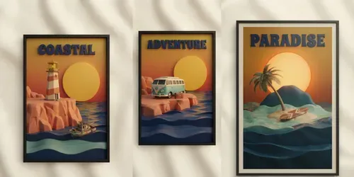 Vintage Midcentury Ocean Art generated by qwen-image