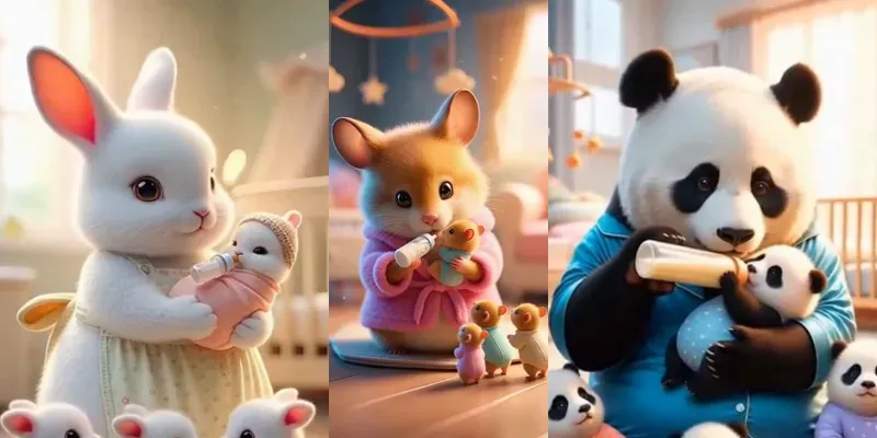 Cute Animal Families In Pajamas generated by undefined