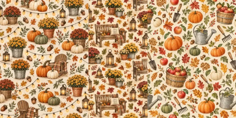 Cozy Fall Backyard Seamless Patterns