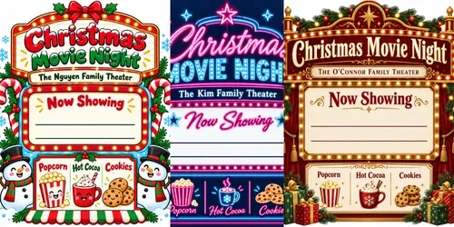 Family Christmas Movie Night Signs generated by chatgpt-image