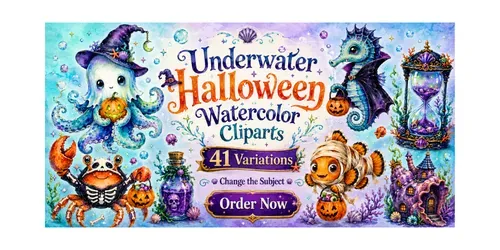 Underwater Halloween Watercolor Cliparts generated by chatgpt-image