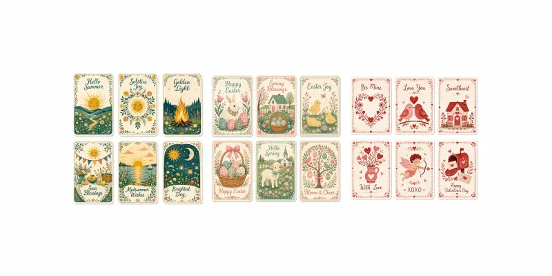 Vintage Folk Holiday Card Sets generated by undefined