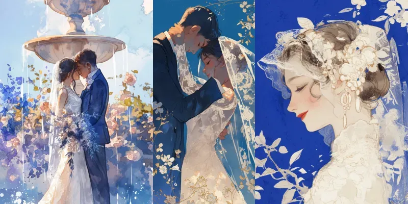 Cobalt Wedding Watercolor Portraits generated by undefined