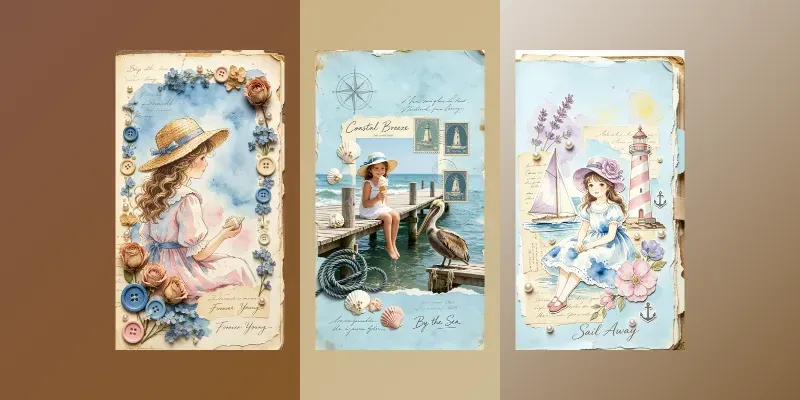 Vintage Coastal Junk Journal Art generated by undefined