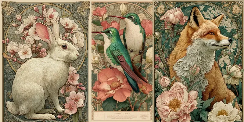 Art Nouveau Botanical Wildlife generated by undefined