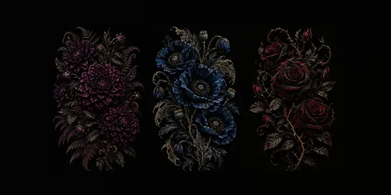 Gothic Dark Floral Wall Art generated by undefined