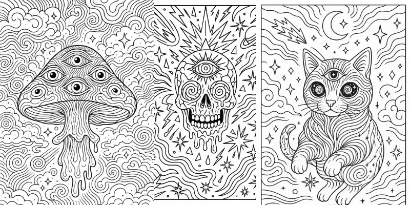 Trippy Psychedelic Coloring Book Pages generated by undefined