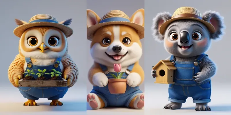 3D Cute Animals Little Gardeners generated by undefined