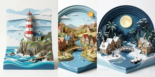 Paper Cutout Diorama Nature Sceneries generated by gemini-image