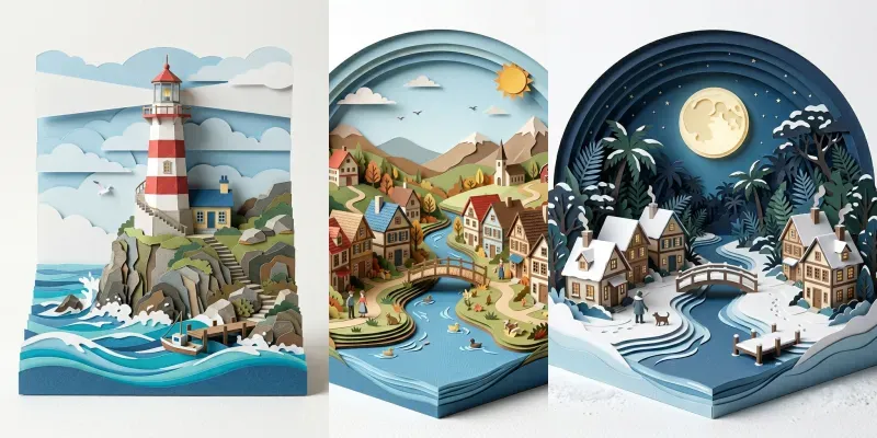 Paper Cutout Diorama Nature Sceneries generated by undefined