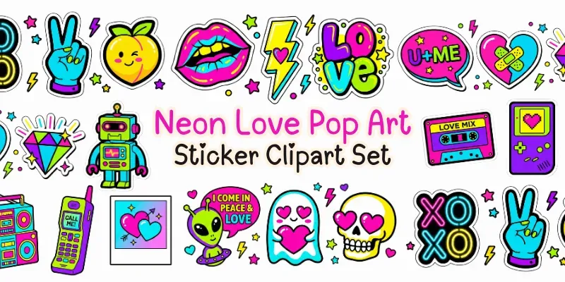 Neon Love Pop Art Sticker Clipart Sets generated by undefined