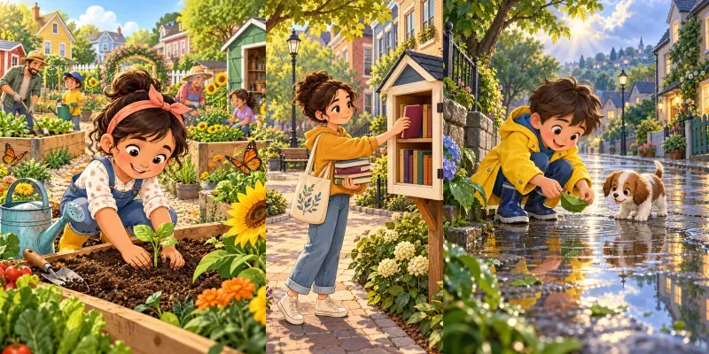 Cartoon Neighborhood Story Scenes
