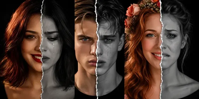 Emotional Duality Portrait Split Faces generated by undefined
