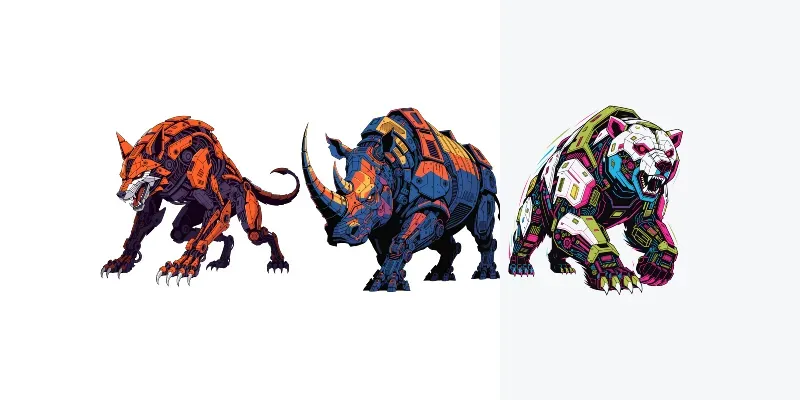 Cybernetic Mecha Animals Vector Art