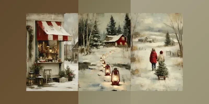 Vintage Rustic Christmas Paintings generated by undefined