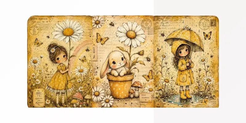 Whimsical Yellow Daisy Journal Cards generated by undefined