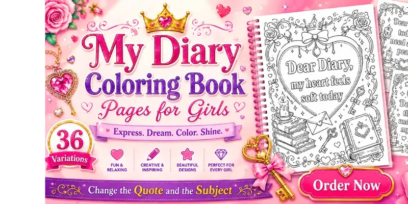 My Diary Coloring Book Pages For Girls generated by undefined