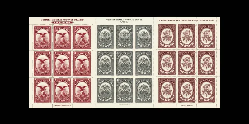 Vintage Engraved Postage Stamp Sheets