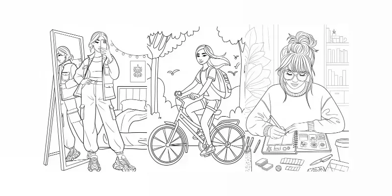 Cozy Girl Moments Coloring Pages For Teens generated by undefined