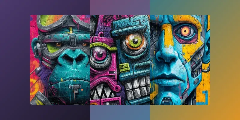 Cyberpunk Wall Murals With Scary Faces generated by undefined