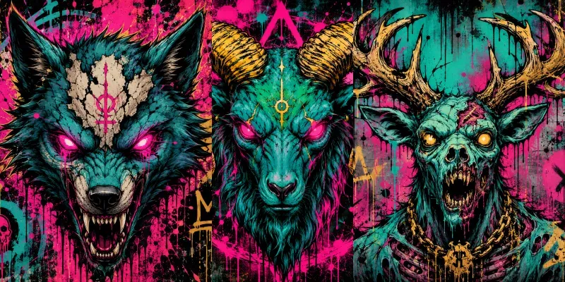 Neon Horror Creature Graffiti Portraits generated by undefined
