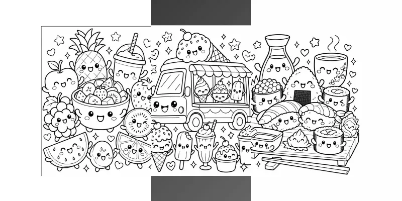 Cute Kawaii Food Coloring Pages