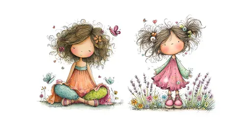 Doodle Girls Springtime Playful Cliparts generated by midjourney