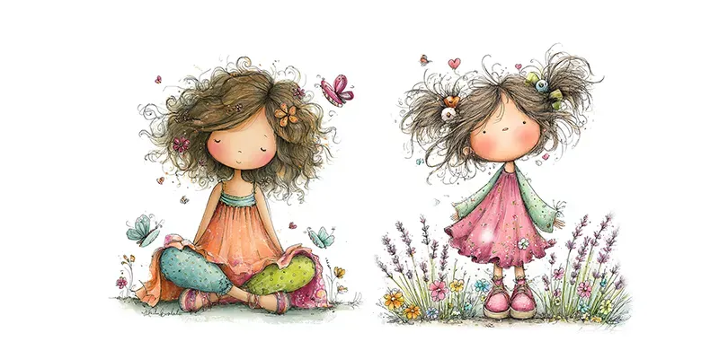 Doodle Girls Springtime Playful Cliparts generated by undefined