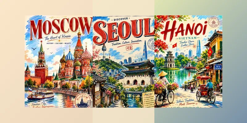 Vibrant Marker Drawing Style City Posters generated by undefined