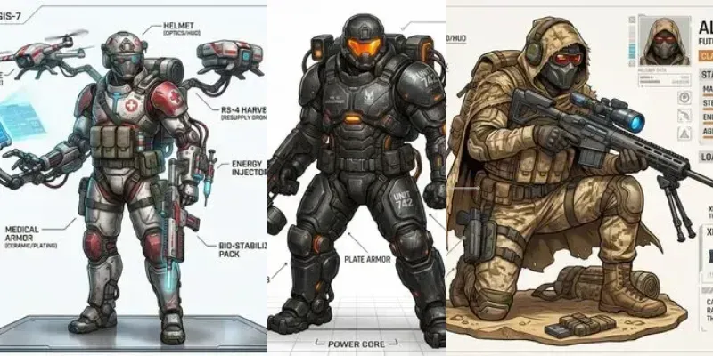 Futuristic Tactical Character Sheets generated by undefined