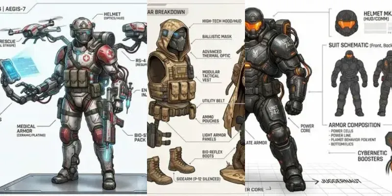Futuristic Tactical Character Sheets generated by undefined